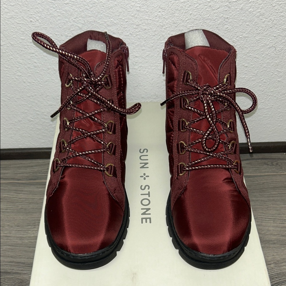 Sun + Stone Piper Women's Burgundy Lace Up Boots